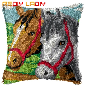 

Latch Hook Cushion Two Horses Pre-Printed Canvas Cushion Front Acrylic Yarn Crochet Pillow Case Set Hobby & Crafts Home Decor