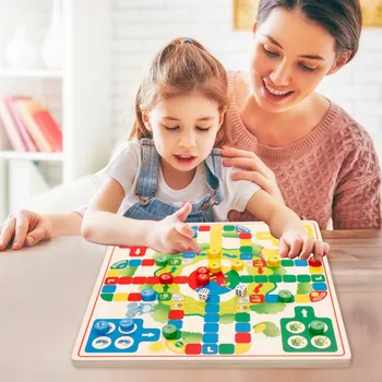 

Wooden Toy Checkers & Flying Chess Two in One Multi-play Chess Pieces Wooden Children's Building Blocks Checkers Educational Toy