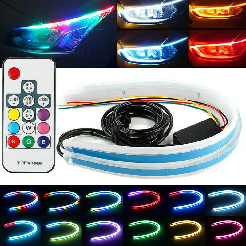 Автомобильная Поворотная сигнальная лента Авто 60 см гибкий светодиодный пульт дистанционного управления тонкий течёт в дневное время