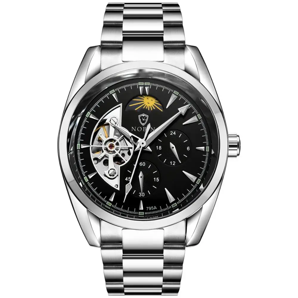 Silver Black Tevise лучший бренд Мужские автоматические Модные Роскошные мужские часы из нержавеющей стали водонепроницаемые мужские автоматические часы - Цвет: Silver Black