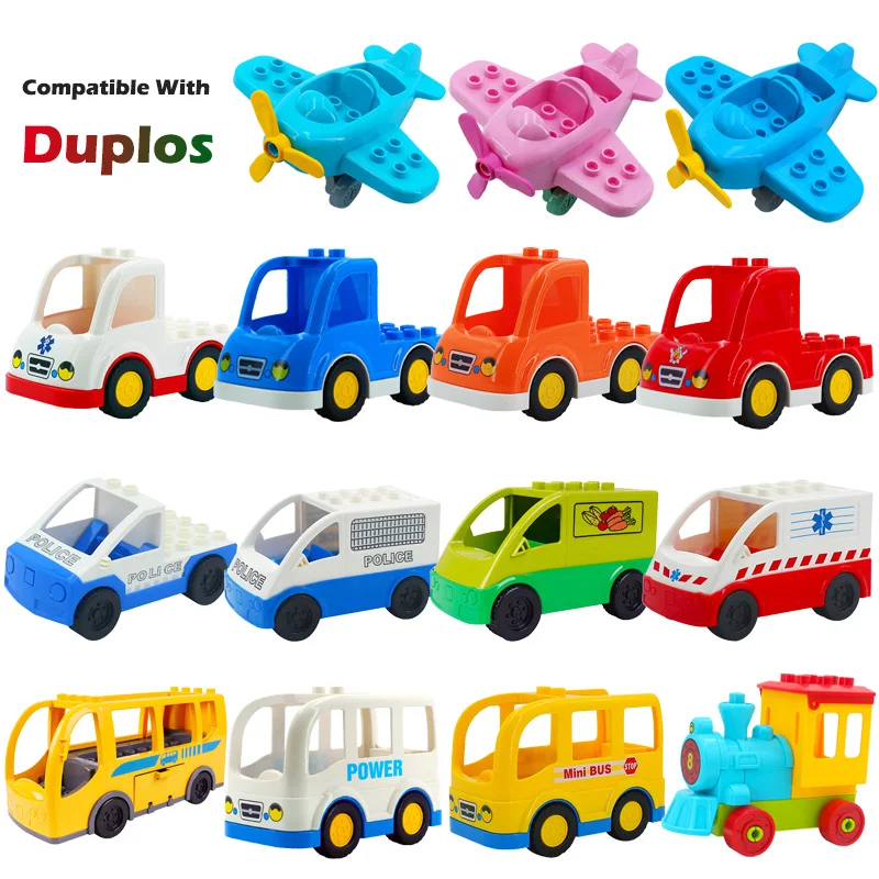 

DIY Toys Car Boat Big size Building Blocks Compatible Legoed Duplos Children Toys Cartoon Car Airplane Train Vehicle Model Toys