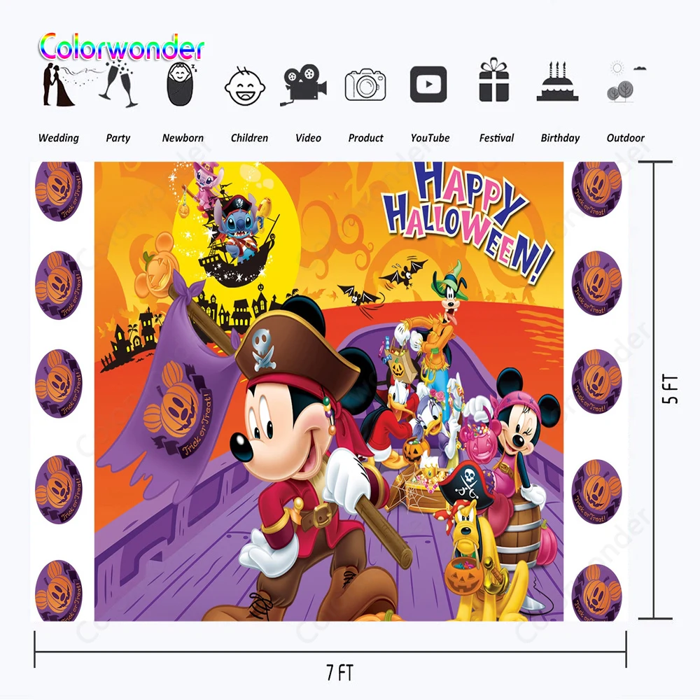 Mickey Mouse And Lilo Stitch Backdrop For Halloween Party