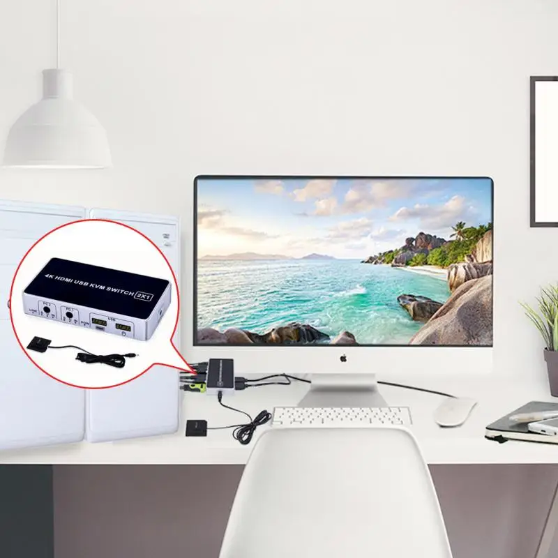  4K Ultra HD Hdmi Port Sharing KVM Switch Box For Keyboard USB 2.0 Plug And Play