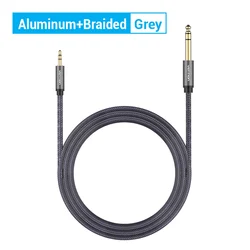 Premium Audio Aux Cable Adapter - 6.5mm to 3.5mm TRS Jack for Speakers and Amplifiers (Nylon Braided-Grey)