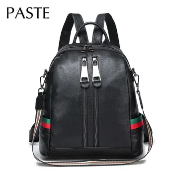 

2020 Brand Big Double Zipple Design Fashion Women Backpack 100% Genuine Leather Female Bagpack Holiday Knapsack Girl's Schoolbag