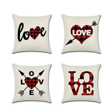 

Cotton Linen Cushion Cover Red Love letter Plaid theme Throw Pillowcase Home Chair Sofa Decoration 2020 New Valentine's Day Gift