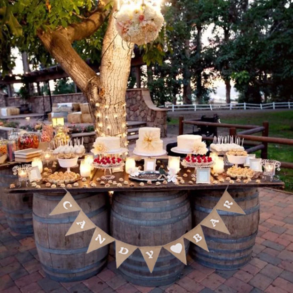 rustic hessian burlap candy bar sign bunting banner wedding reception pa I