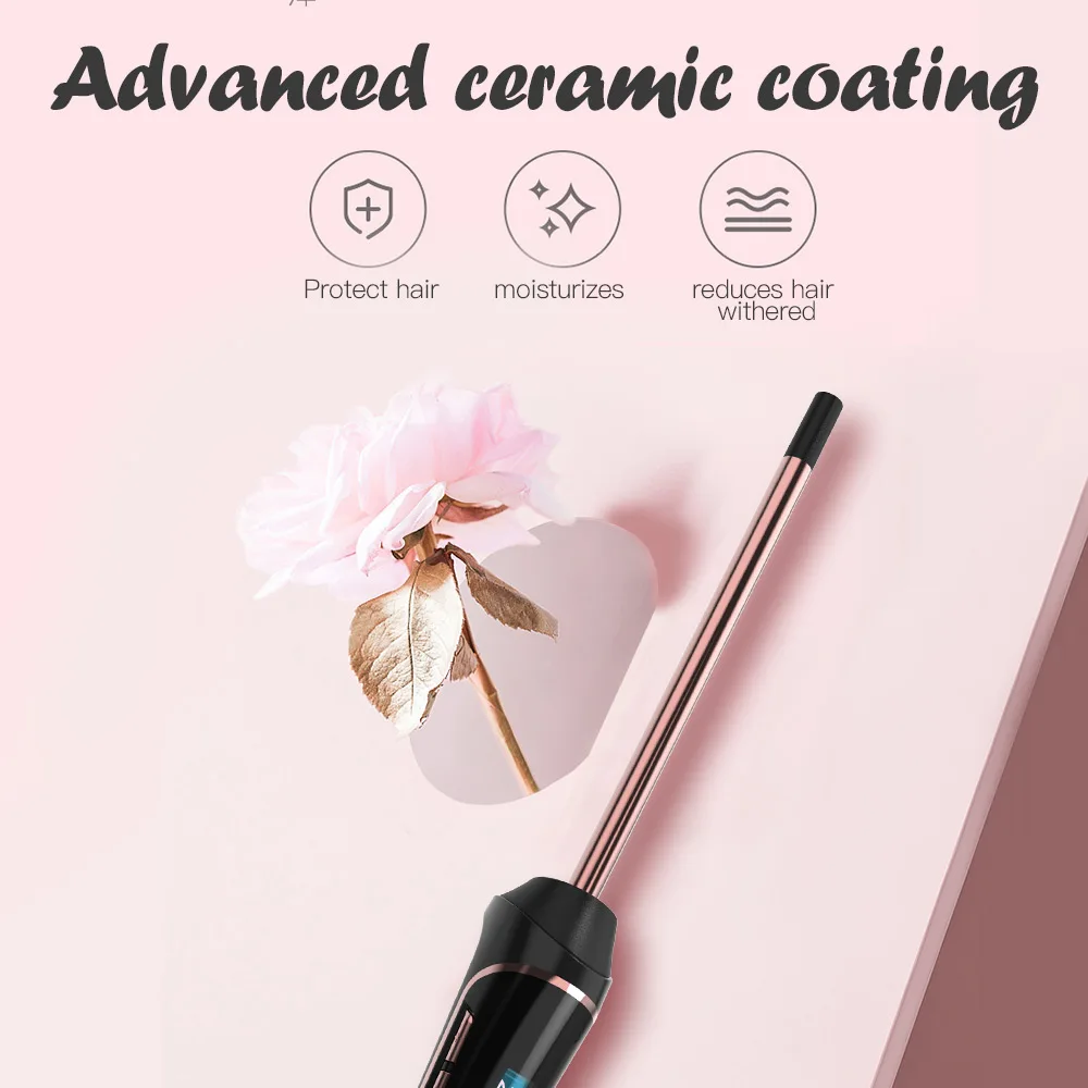 HSIPRO 10mm Diameter Hair Curler for Micro Curling Hair Styling Ceramic Glaze Coating LED Display Temperature Adjustable