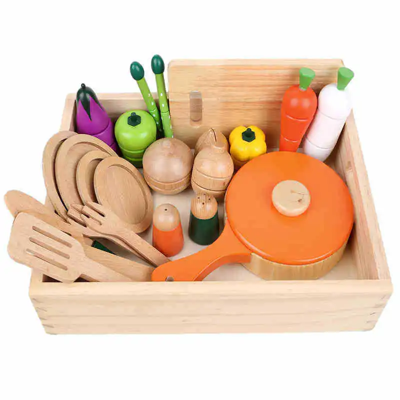 

Children Play House Wooden Magnet Cutting & Vegetable Fruit Cookware Knife, Fork And Spoon Dish Set Educational Toy