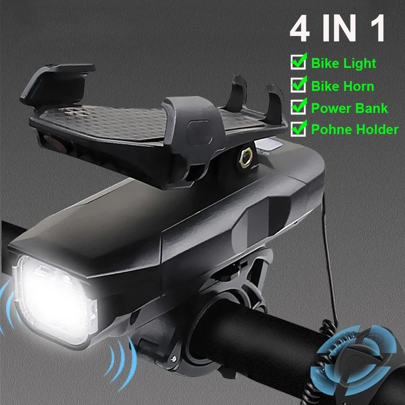 Bicycle Light Mobile Phone Holder USB Rechargeable 4 in 1 Bike Horn 4000MAh Power Bank Headlight MTB Head Lamp | Мобильные телефоны