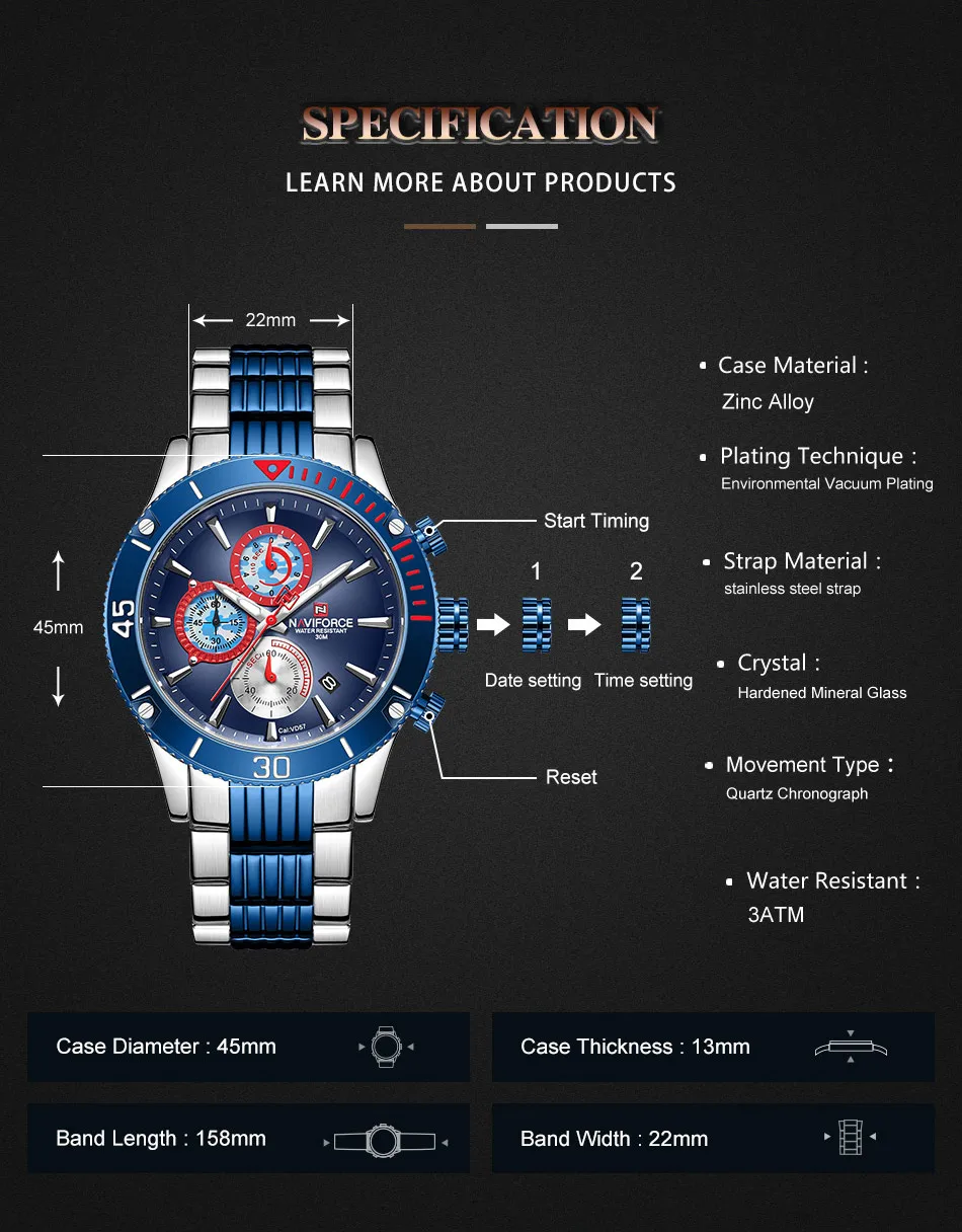 NAVIFORCE, военные кварцевые часы, мужские спортивные часы с хронографом, s часы, лучший бренд, роскошные многофункциональные водонепроницаемые наручные часы
