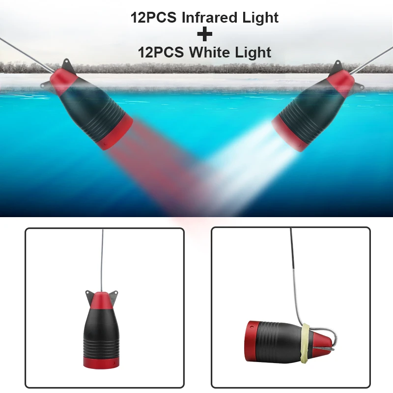 Камера для подводной рыбалки Erchang 1000TVL 7 &quot15 м/30 м 12 шт. белая + инфракрасная камера