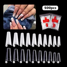 

500pcs False Nail Art Tips French Natural Transparent Coffin False Nails Tips Acrylic UV Gel Nail Polish Manicure Fake Nails