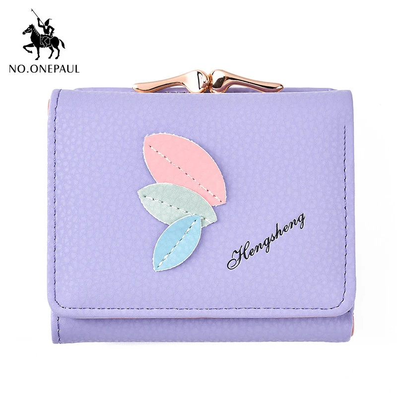 

NO.ONEPAUL New Multi-function leaf small wallet personalized button card holder Korean version three-fold change wallet