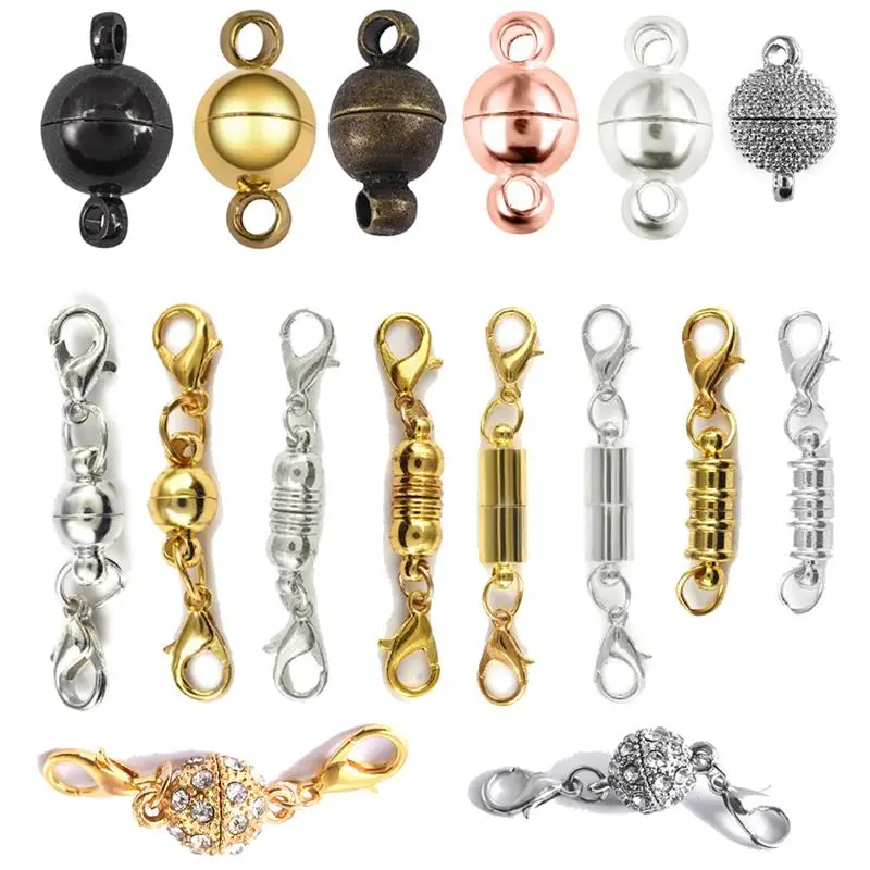 12 Pieces Locking Magnetic Jewelry Clasp Round Necklace Clasp Closures  Bracelet Extender for Jewelry Making (Gold, Silver)