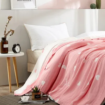 

4 Layer Gauze Towel Quilt Super Soft Cotton Blanket for Bed Love Heart Bedspread Queen King Size Bedding Bed Cover Coverlet