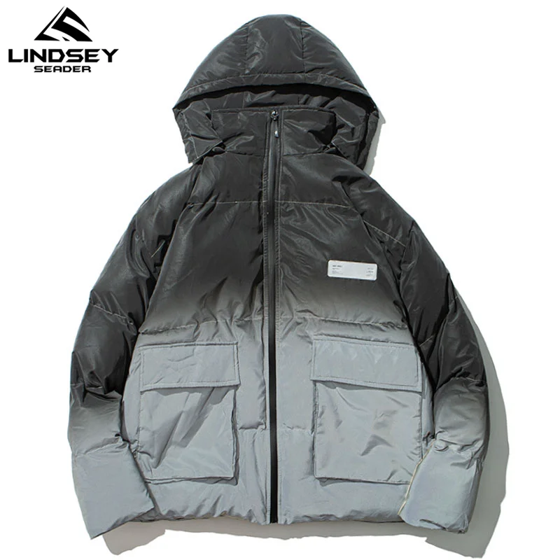

LINDSEY SEADER Men's Winter Warm Jacket Coat Grey Reflection Soft Heated Padded Puffer Jacket Oversize Male Parka Men's Clothing