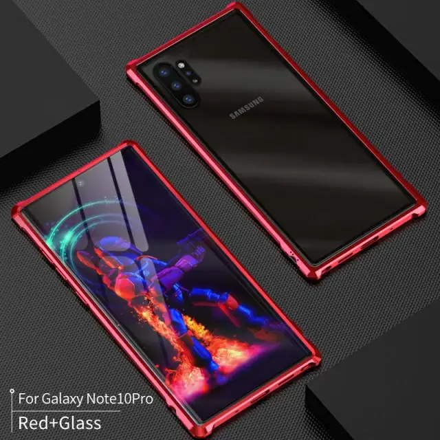 Роскошный Алюминиевый металлический чехол для телефона ромб для samsung Galaxy Note 10/Pro задняя крышка из закаленного стекла для samsung Note 10 Plus - Цвет: Красный