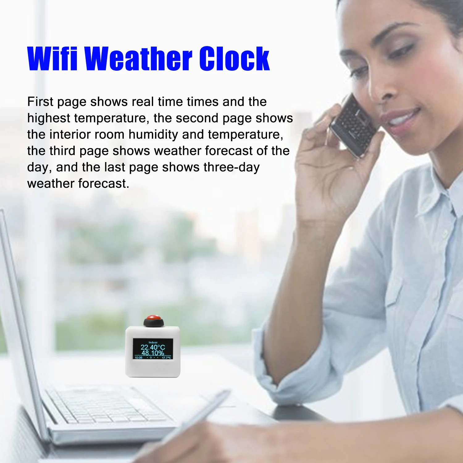 

New Household Mini Size Portable LCD Wifi Weather Clock with Automatic Time Calibration Function