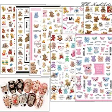 10PCS R-Series Colorful Cartoon Bear Nail Art Stickers Love Heart Brand Decals DIY Slider for Manicure Nail Art Adhesive Decorat