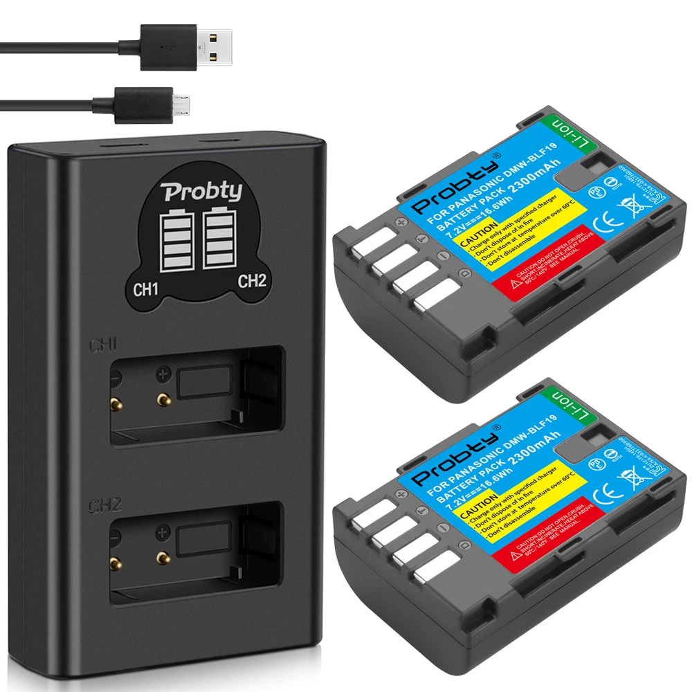 2BatteryWithCharger 2 шт. 2300 мА/ч, DMW-BLF19 ДМВ BLF19 BLF19E DMW-BLF19e DMW-BLF19PP Батарея+ светодиодный Dual USB Зарядное устройство для цифрового фотоаппарата Panasonic Lumix GH3 GH4 GH5 G9 - Цвет: 2BatteryWithCharger