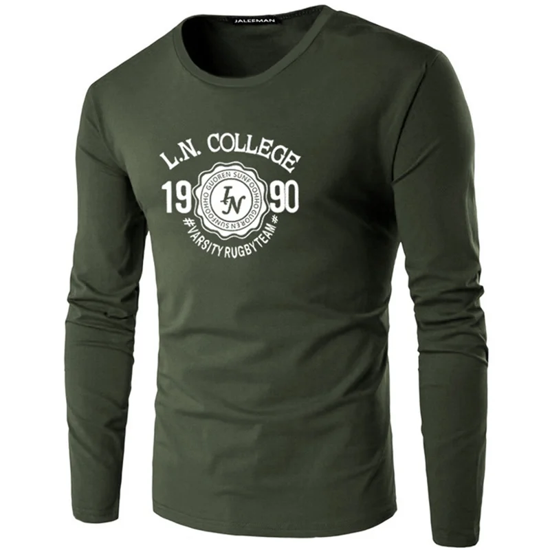 

Men's long-sleeve T-shirt outdoor sports Tops fashion print round neck autumn clothing loose large size cotton bottoming t-shirt