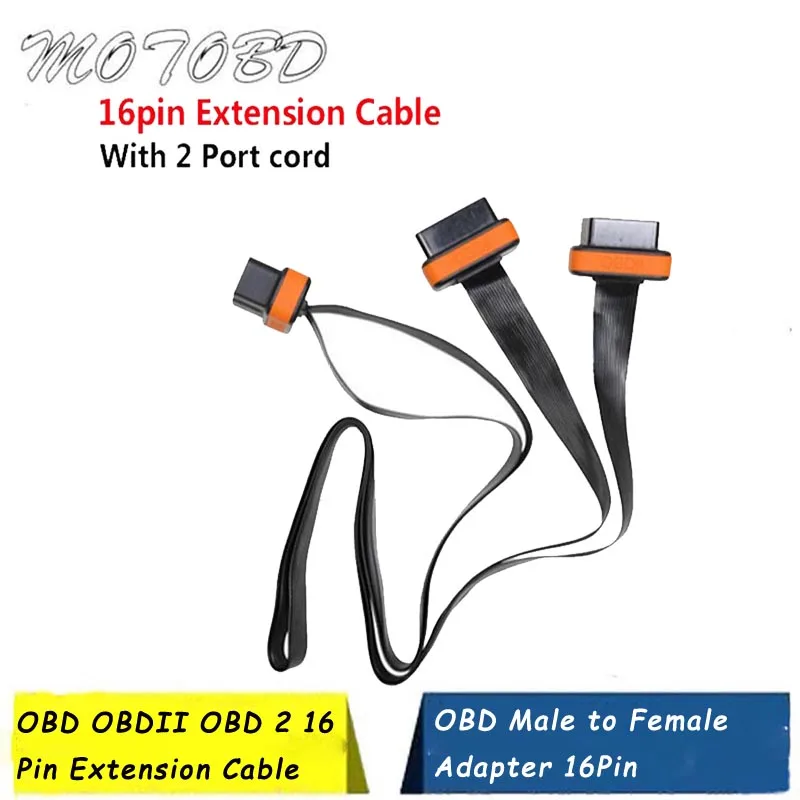 Оранжевый плоский+ тонкий как лапша OBDII OBD-II OBD 2 OBD2 16 Pin ELM327 Мужской Двойной Женский Y сплиттер локоть удлинитель