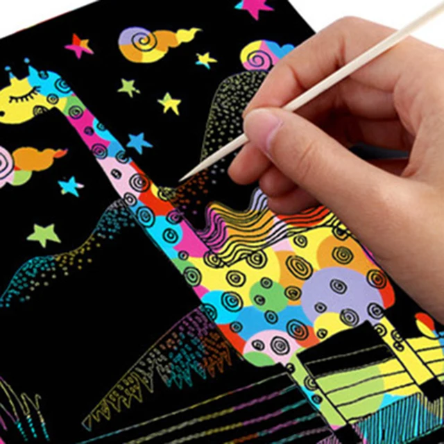 Drawing Toys Black Paper Creative Color DIY Coil Scratch Painting Children's Graffiti Book Magic Drawing Toys Early Education 2