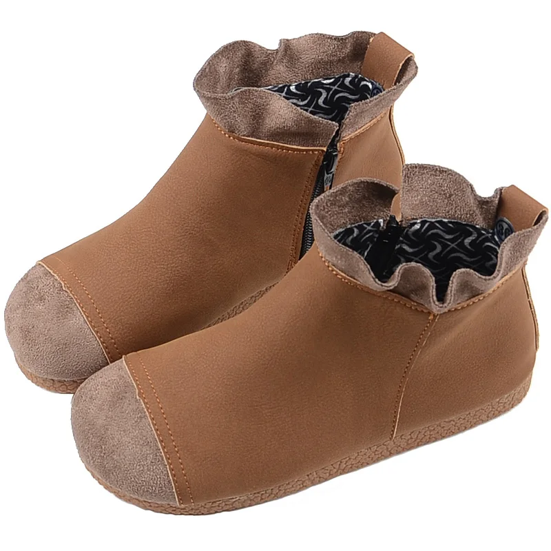 

Mori Literary Retro Short Boots Simple Stitching Ladies Soft Sole Single Boots Handmade Comfort Martin Boots Womens Ankle Boots