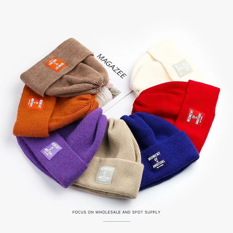 

SLECKTON Solid Beanies for Women and Men Letter Label Winter Hat Bonnets Casual Girls Fashion Knitted Hats Gorros Skullies Cap