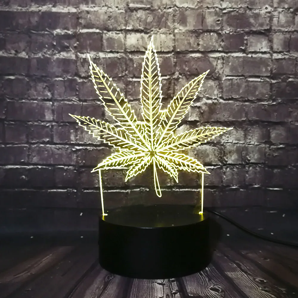 

Creative 3D Effect plant Hemp leaf Atmosphere Night light 3D Illusion LED Lamp Canada Maple Leaf Holiday Gifts Party Home Decor