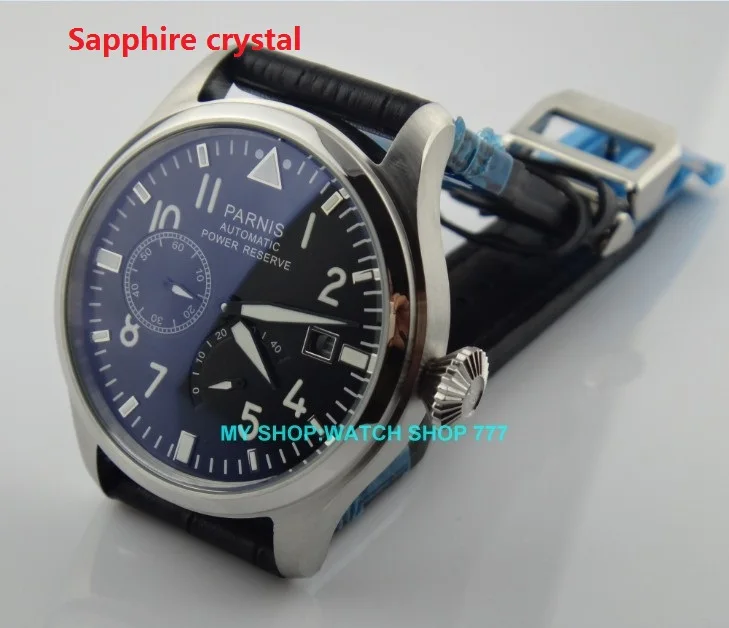 

Sapphire crystal 47 mm PARNIS big pilot Automatic Self-Wind movement leather strap power reserve luminous men watches pa209-p8