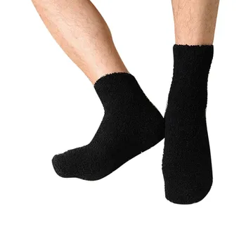 

Mens Thick Warm Coral Fleece Slipper Non-slip Cotton Socks Floor Towel Solid Color Socks Cotton Men Fashion In Tube Socks Winter