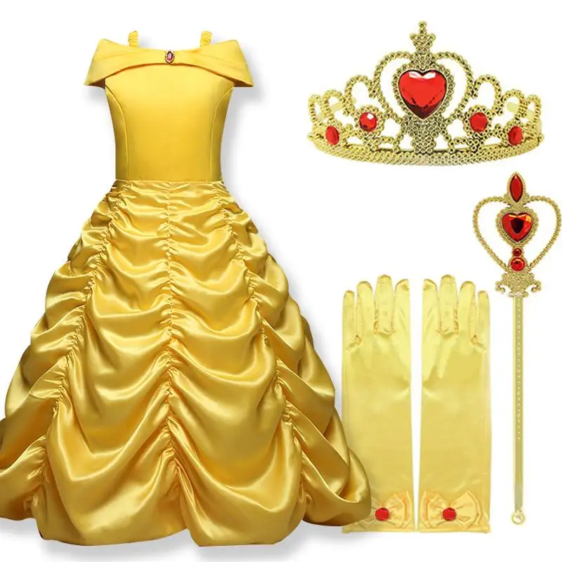 

2019 Cosplay Belle Princess Dress Girls Dresses For Beauty and the beast Kids Party Clothing Magic stick crown Children Costume