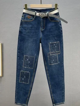 Spodnie Jeansowe Damskie Z Cyrkoniami - Slim 6