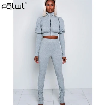 

FQLWL Two Piece Set Top and Pants Women Sport Suit Ladies Tracksuits Female Knitted 2 Piece Set Women Sweat Suits Matching Sets