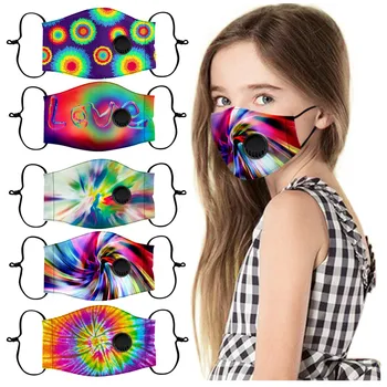 

5pc Fashion Kids' Mask Tie Dye Washable Reusable Outdoor Face Masks Adjustable Dust-proof Smog Breathable Valve Mouth Face Mask