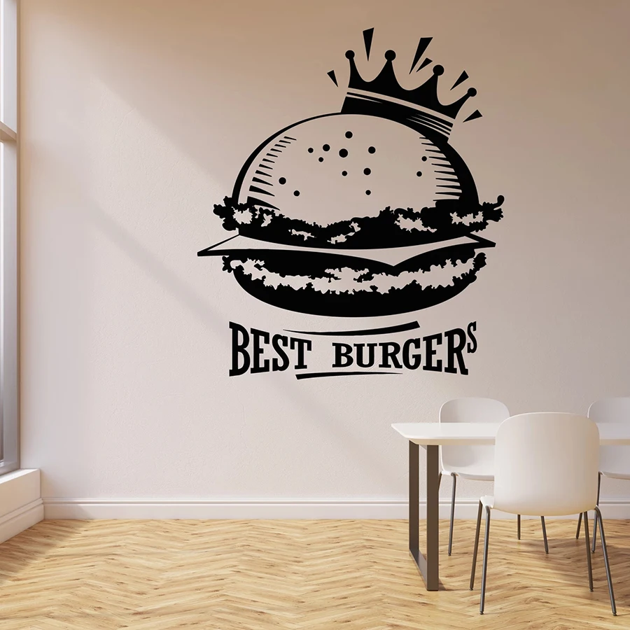 

Best Burgers Wall Decal Words Lettering Crown Fast Food Cafe Interior Decor Vinyl Window Stickers Art Delicious Foods Mural M270