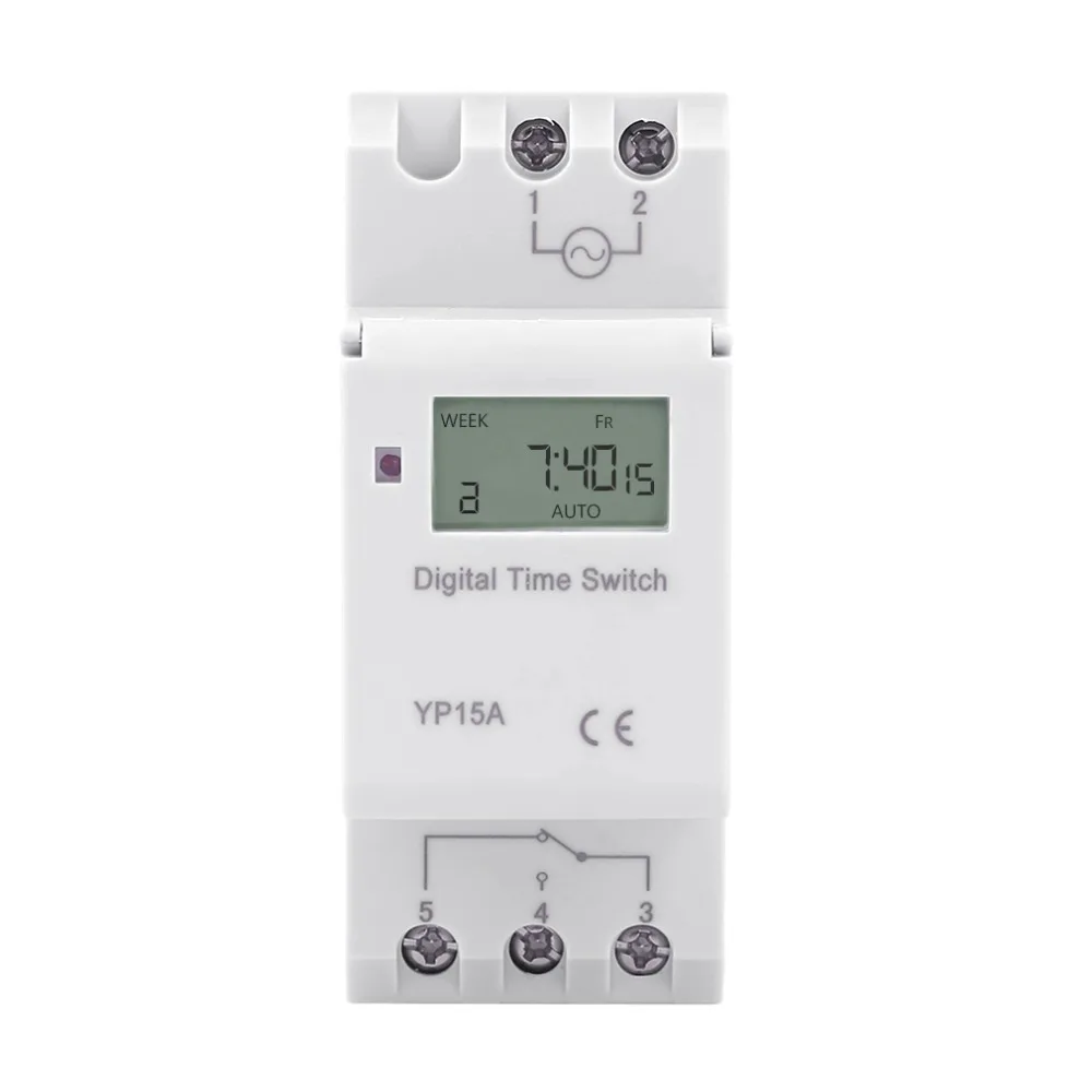 

White Weekly 7 Days Electronic Timer Switch Programmable Panel Mounted Digital LCD Timer Control THC 15A AC 220V YP15A