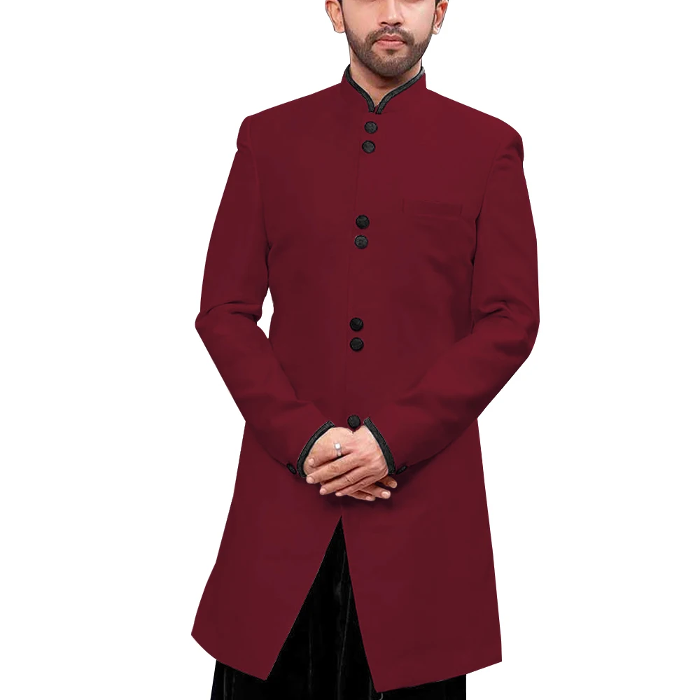 Традиционный мужской пиджак с воротником-стойкой, скромный длинный пиджак с воротником-стойкой, индийский официальный пиджак для торжественных мероприятий, свадебная верхняя одежда для жениха