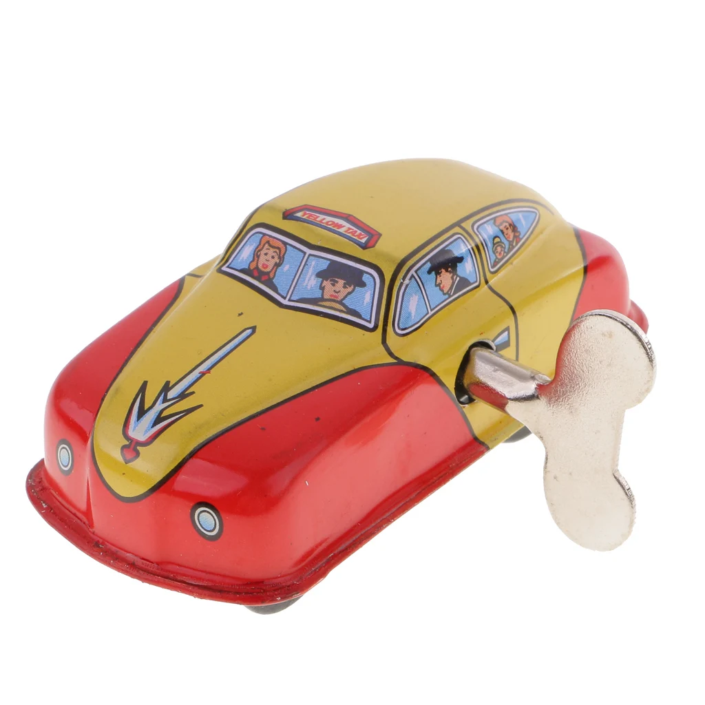 New Hot Sale Vintage Taxi Car Model Wind-up Clockwork Tin Toy Collectible Creative Gift for Adult Children Wind Up Tin Toys