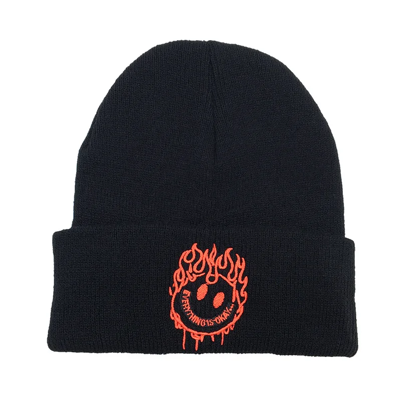 Cute Smile Embroidery Knitted Beanies Hats Men Women Skullies Soft Elastic Cap Solid Sport Bonnet Winter Warm Ski Swanowing | Аксессуары