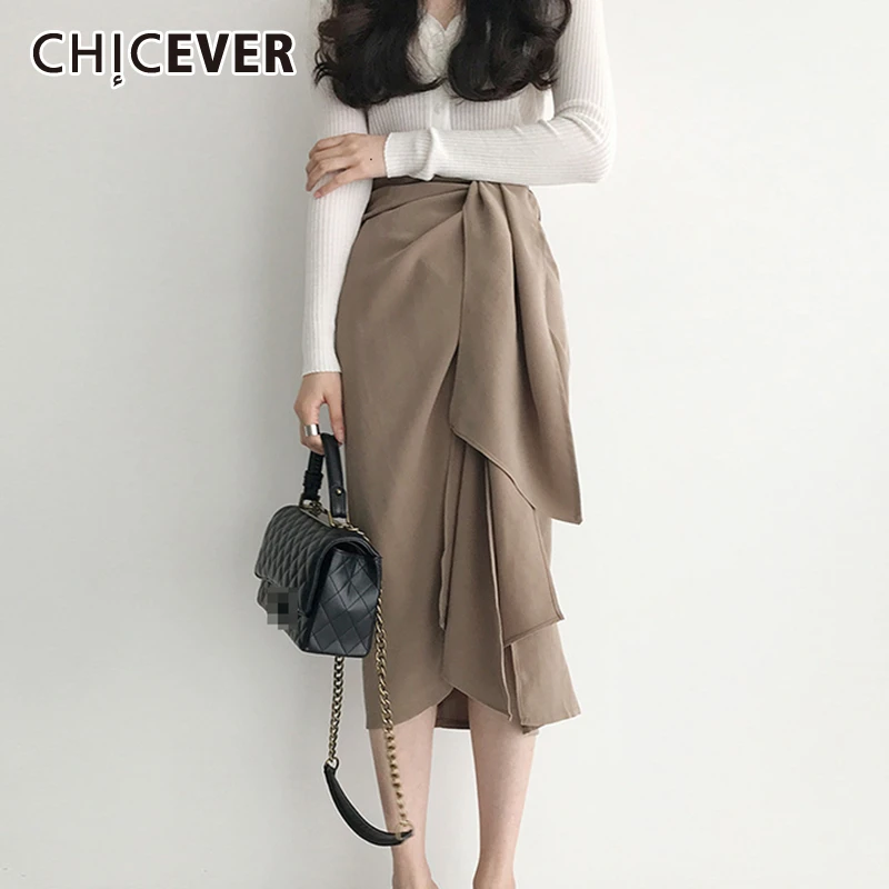 Женская Асимметричная юбка CHICEVER повседневная миди-юбка с высокой талией рюшами и