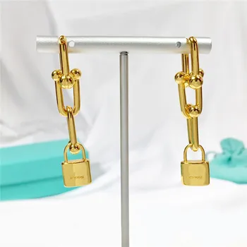 

Original classical charm Double joint buckle Lock Earring S925 Sterling silver New York Fashion Women Luxury brands Jewelry gift