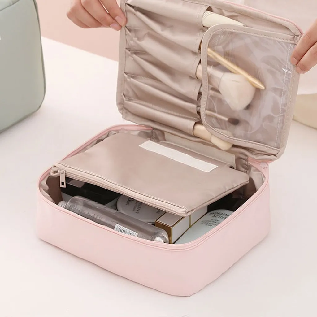 Женская однотонная косметичка квадратная сумка для хранения переносная