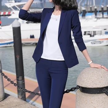 

2 piece set women Suit female new pant suit suit female 2020 spring long - sleeved small suit jacket trousers casual OL suit