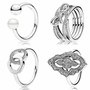 

925 Sterling Silver Ring Delicate Sentiments Ribbon Twisting Classic Lace Signature Circle Ring For Women Gift Fine Jewelry