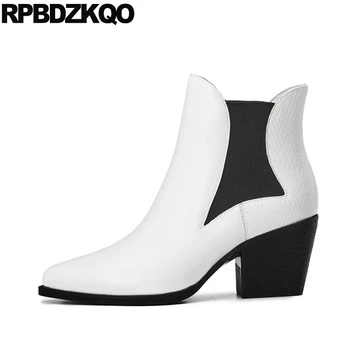 

women boots winter 2019 snakeskin slip on pointed toe booties snake chunky big size autumn plus high heel white shoes 10 chelsea