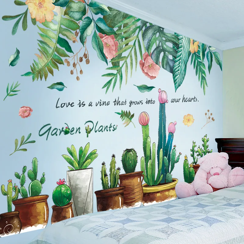 

[SHIJUEHEZI] Potted Plant Wall Stickers DIY Green Leaves Mural Decals for Living Room Kids Bedroom Kitchen Home Decoration