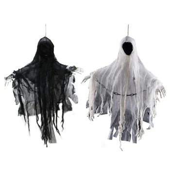 

Scary Halloween Hanging Ghost Noise Activated Sound Effect Glowing Red Eyes Prop